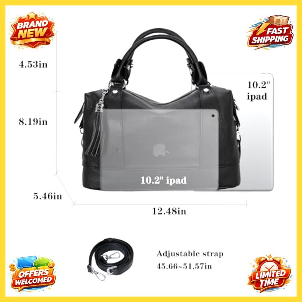 Genuine Leather Satchel Tote Bag, Crossbody Purse with Adjustable Strap - Picture 4 of 7